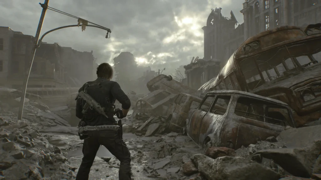 Leon em Racoon City destruída