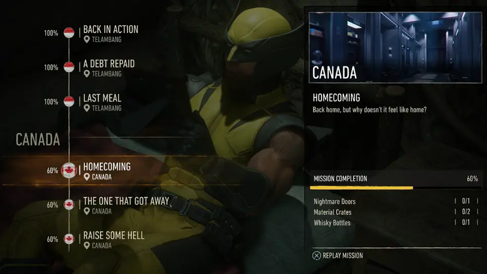 Replay de missões em Marvel's Wolverine