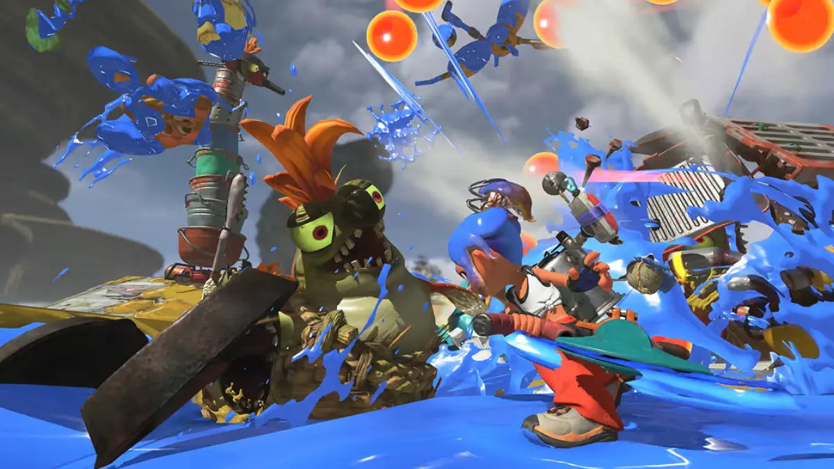 Jogadores em uma incursão cooperativa de Splatoon Raiders